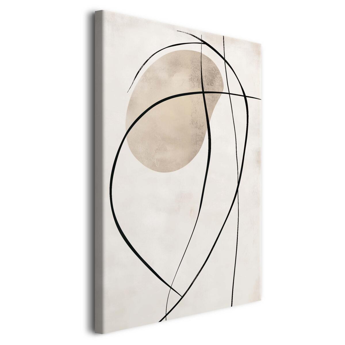 Minimalistyczny Obraz z Czarnymi Liniami- Beżowa Abstrakcja na Płótnie O94244