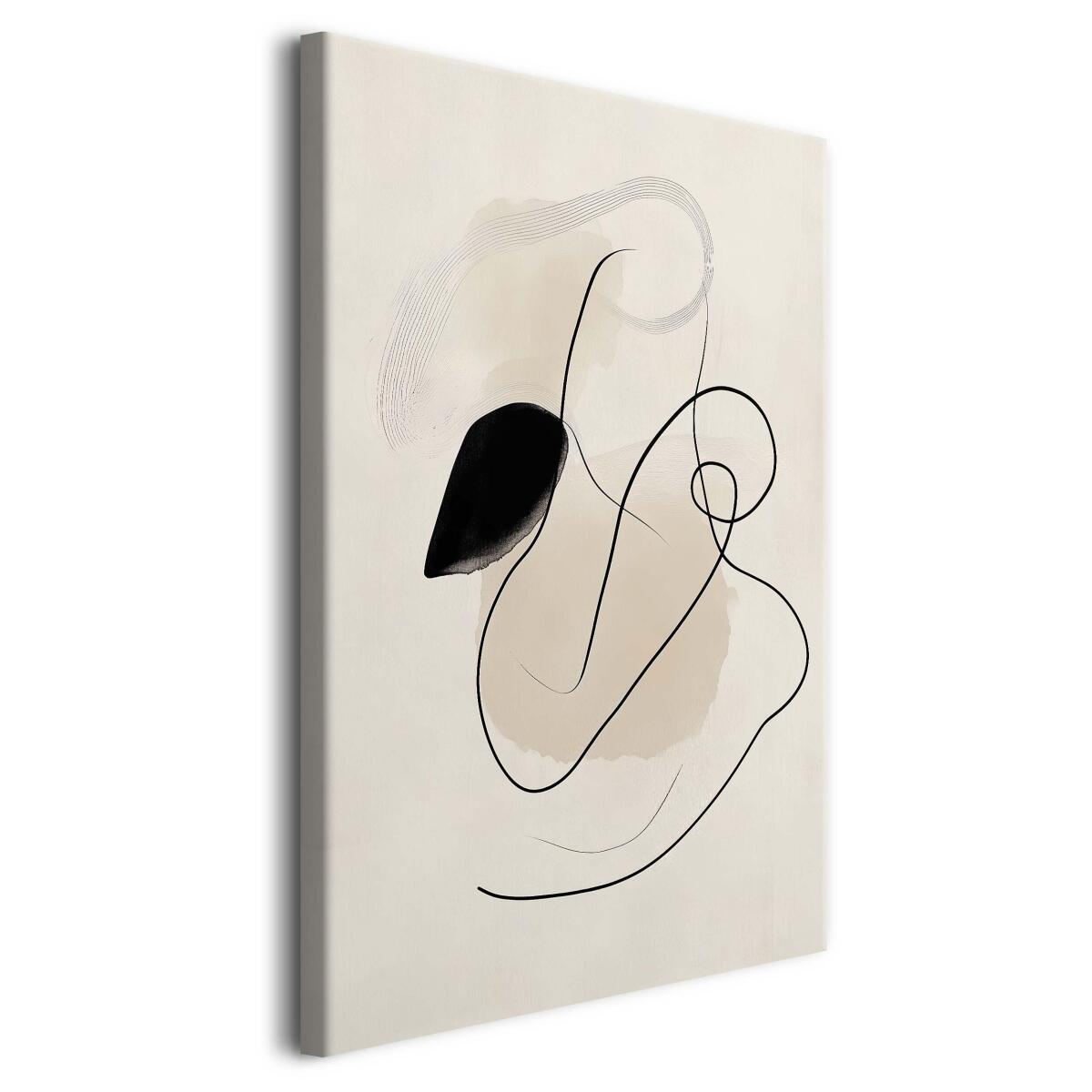 Elegancki minimalizm- Beżowy Obraz na ścianę | Subtelna dekoracja z Czarnymi Liniami O94241