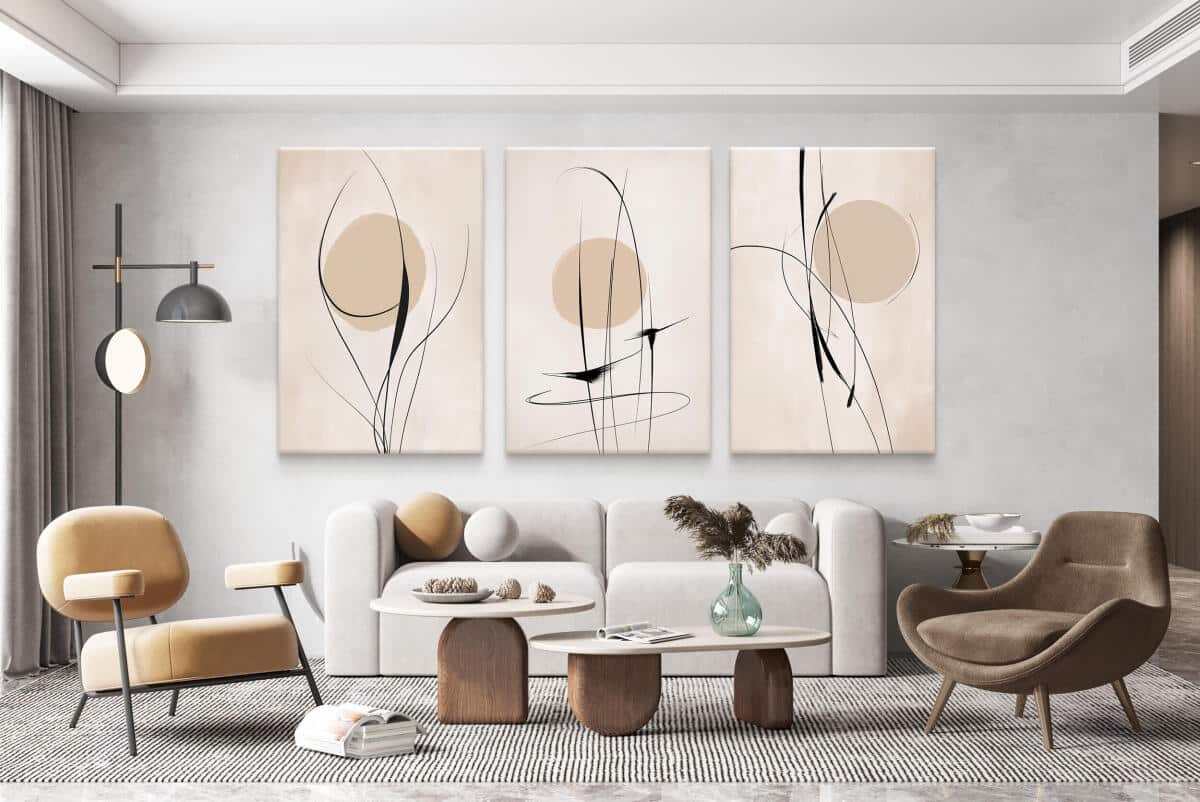 Tryptyk do sypialni i salonu- Line Art na beżowym tle | Abstrakcyjne Obrazy na płótnie O94246 - zdjęcie 5