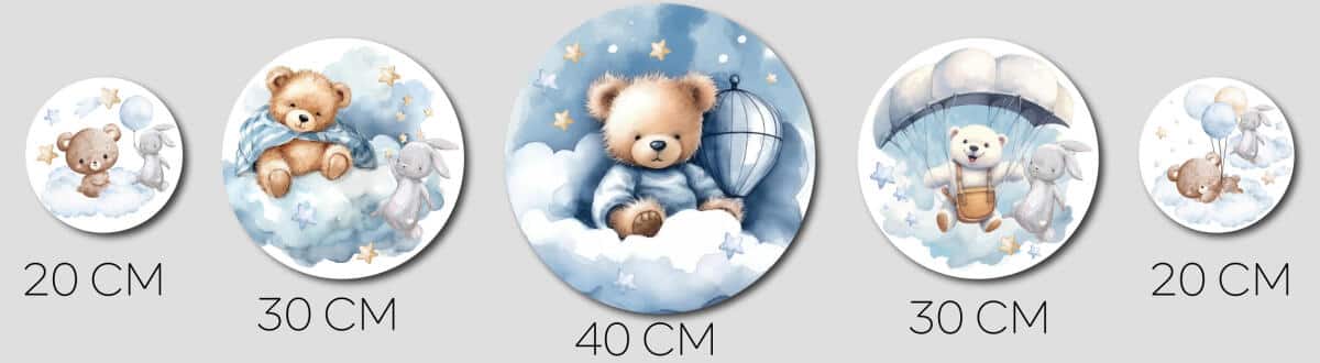 Okrągłe obrazy dla dzieci- Misie na chmurkach | Niebieskie obrazki do pokoju chłopca 42189 - zdjęcie 8