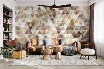 Nowoczesna Fototapeta 3D Trójkąty | Tapeta do salonu w odcieniach beżu, brązu, złota 94250 - miniaturka 2