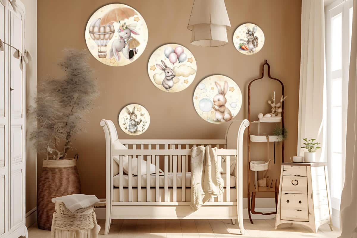 Beżowe Obrazy Dziecięce - Akwarelowe Króliczki | Delikatna dekoracja nad łóżeczko | Ozdoba do przedszkola i żłobka 42191 - zdjęcie 6