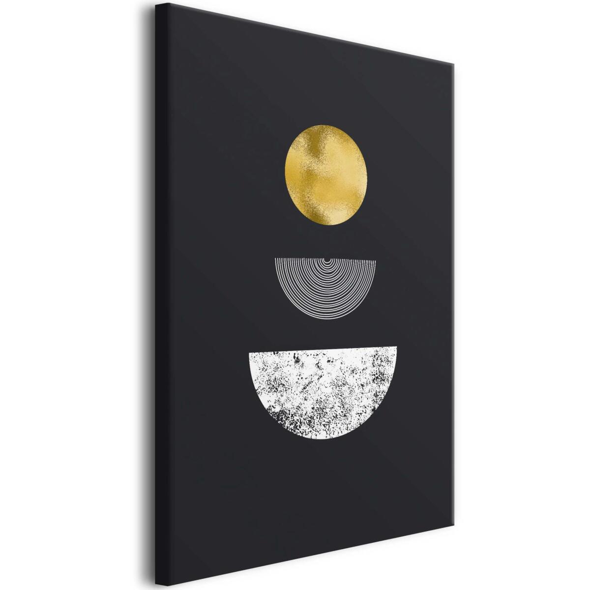 Dekoracja ścienna do nowoczesnego wnętrza | Obraz na płótnie z geometrycznym wzorem – czarne tło, złoty akcent 94173