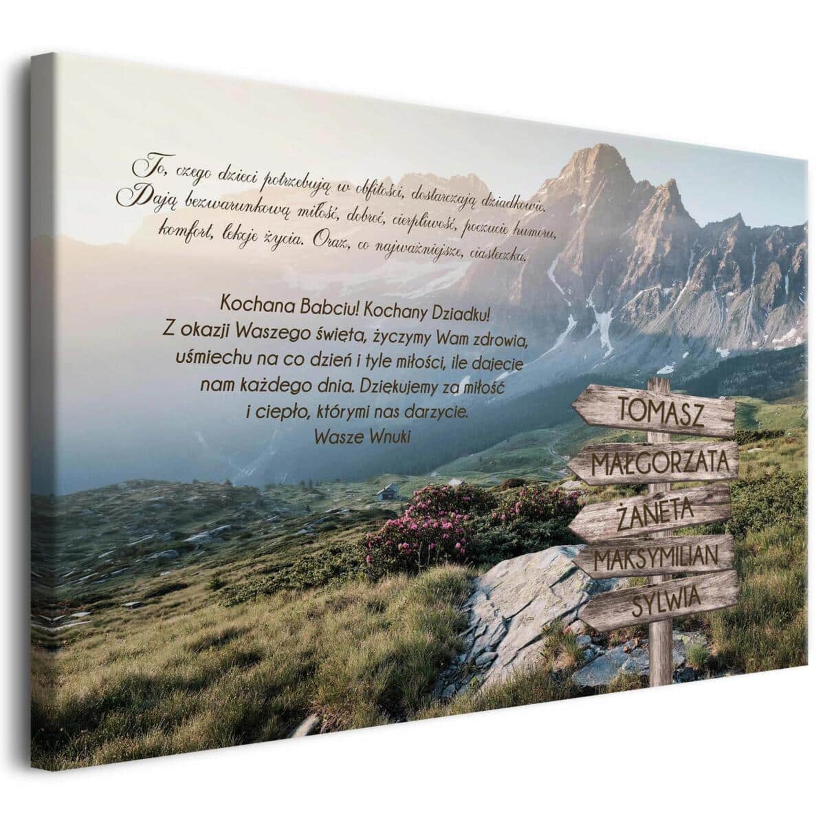 Personalizowany obraz dla dziadków z imionami wnuków | Prezent dla Babci i Dziadka- Obraz na ścianę z cytatem 20935