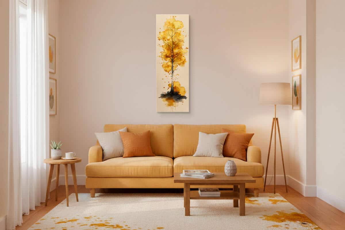 Pionowy Obraz Akwarelowe Drzewo i Złote liście | Dekoracja do jadalni i salonu 94233 - zdjęcie 3