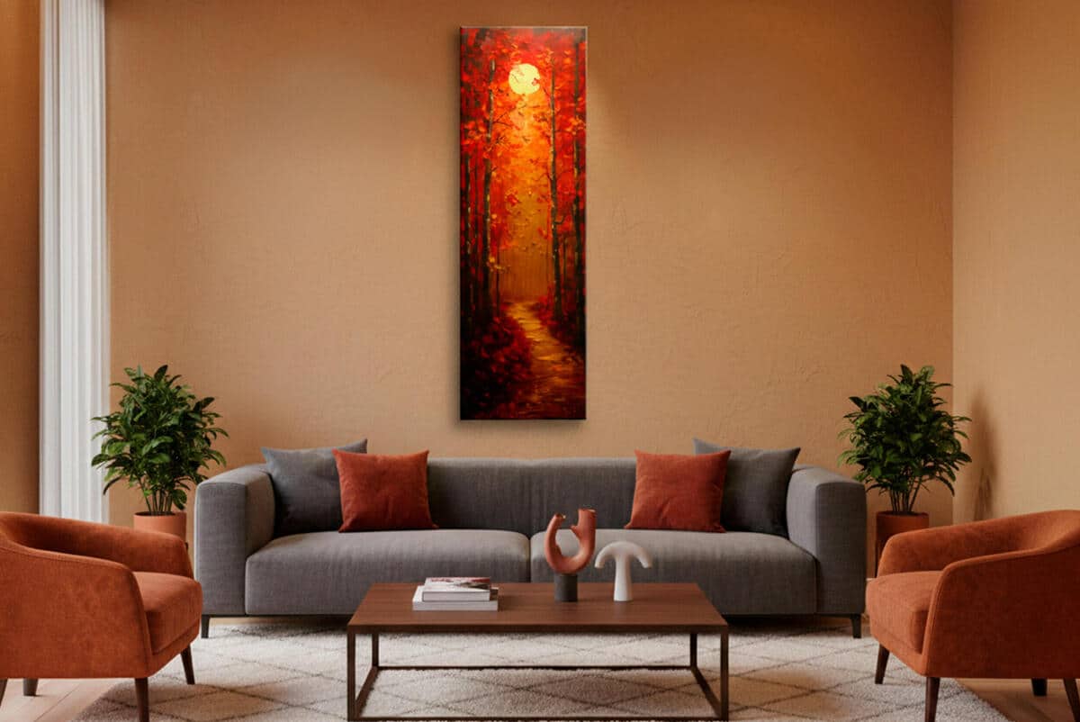 Nastrojowy Obraz w Ciepłych Kolorach – Jesienny Las, Zachód Słońca, Czerwone Liście 94238 - zdjęcie 5