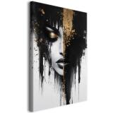 Ekskluzywny obraz na płótnie – Twarz kobiety w złocie i czerni | Designerska dekoracja ścienna glamour 94052 - miniaturka 1