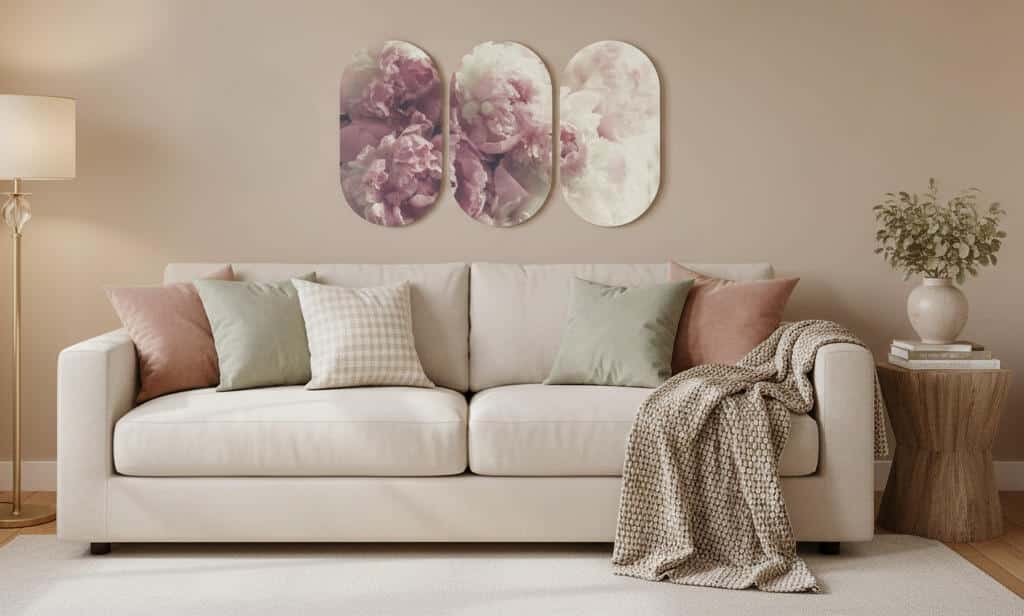 Obrazy z Piwoniami w Stylu Soft Glam | Tryptyk w odcieniach różu 82368 - zdjęcie 4