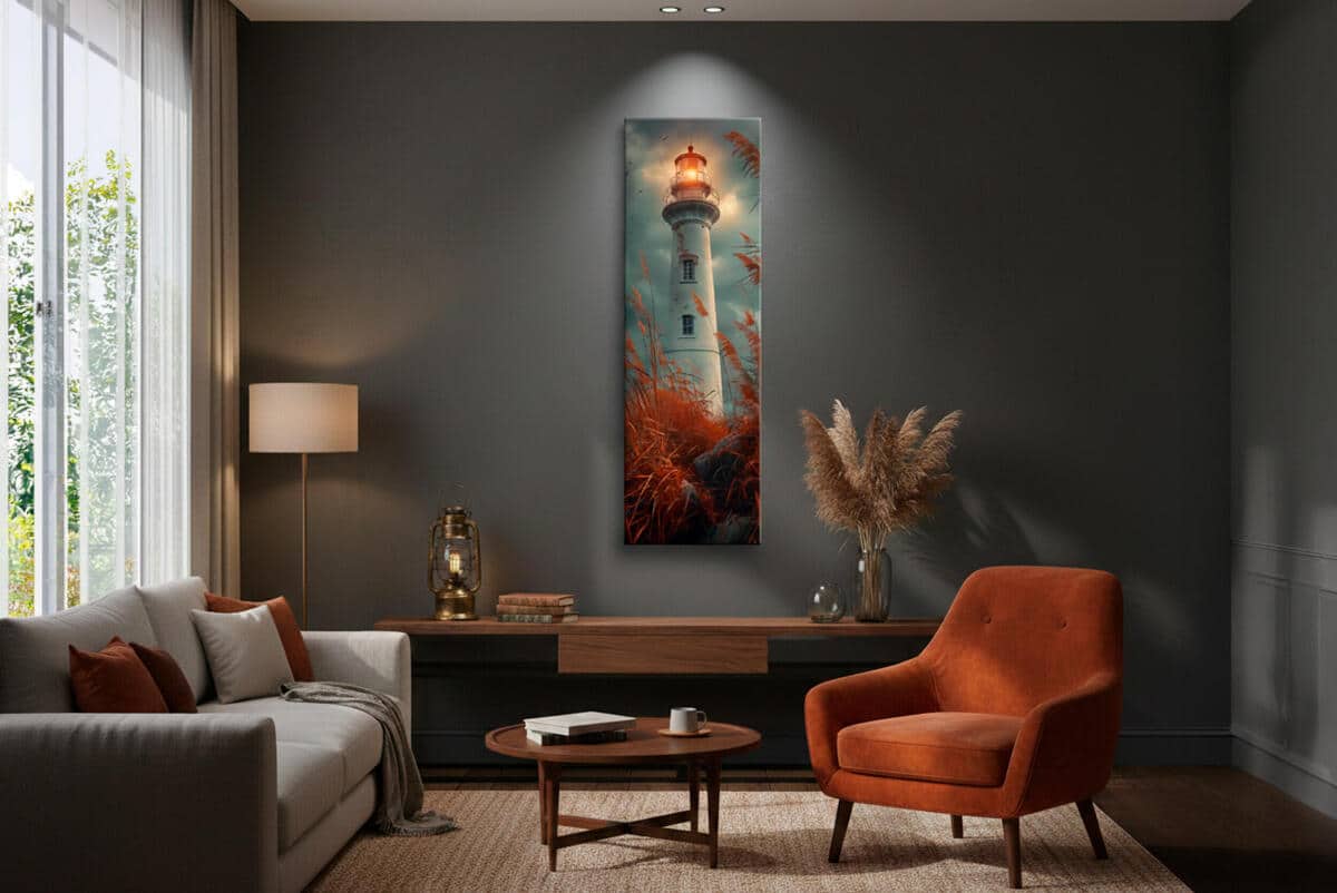 Klimatyczny Obraz z Latarnią Morską o zachodzie słońca | Nadmorski Krajobraz na płótnie 94232 - zdjęcie 4