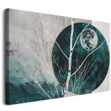 Minimalistyczny Obraz z Księżycem i Drzewem | Nowoczesna dekoracja w odcieniach zieleni i szarości 68101 - miniaturka 1