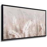 Obraz na płótnie w Ramie American Box | Subtelne, beżowe pióra- dekoracja na ścianę w stylu boho R64636 - miniaturka 1