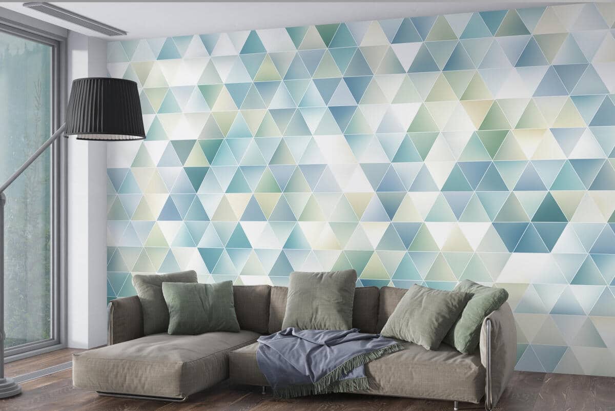 Oryginalna Fototapeta w Odcieniach Błękitu i Mięty | Pastelowe trójkąty do nowoczesnych wnętrz, pokoju młodzieżowego 81895