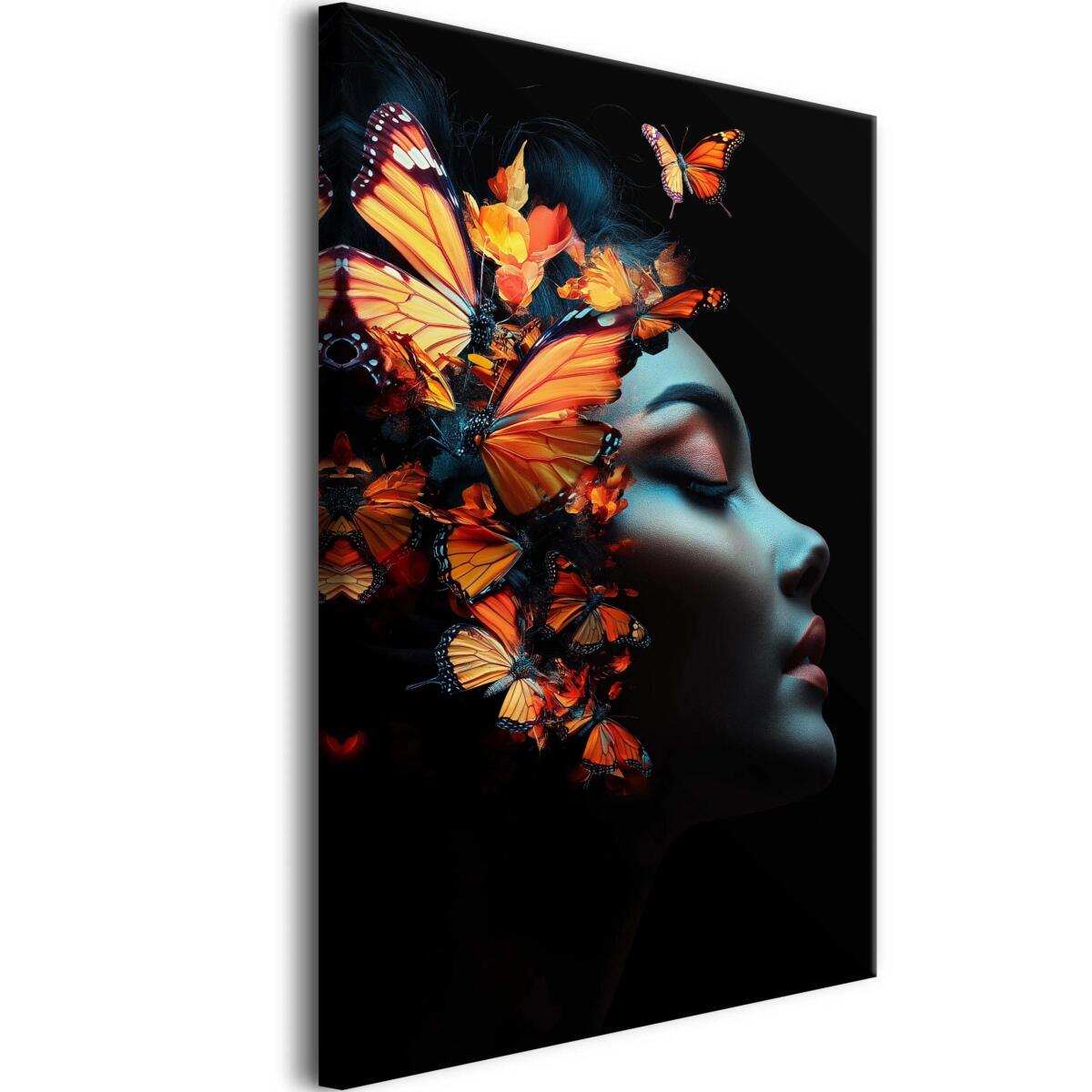 Oryginalny obraz na ścianę- Kobieta i motyle | Modny kontrastowy styl | Dekoracja na płótnie 81579