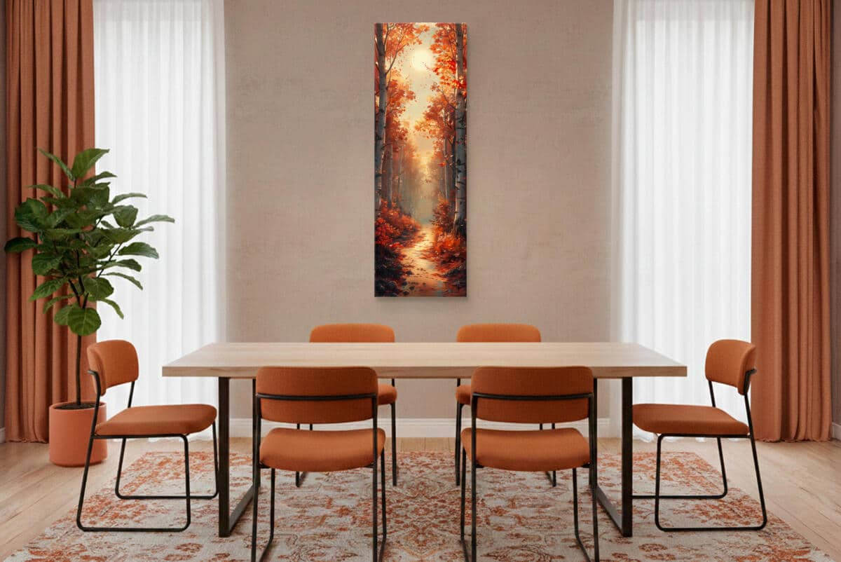Artystyczny Obraz Jesienny Pejzaż- Leśna Ścieżka i Brzozy | Nastrojowy Krajobraz Natura 94239 - zdjęcie 3