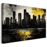 Nowoczesny Obraz na Płótnie – Wieżowce Nocą, Styl Industrialny | Żółto-Czarna Panorama Miasta 68169 - miniaturka 1