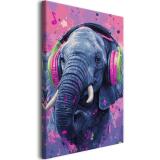 Designerski obraz na płótnie- Kolorowy słoń w słuchawkach | Dekoracja do pokoju młodzieżowego O94125 - miniaturka 1