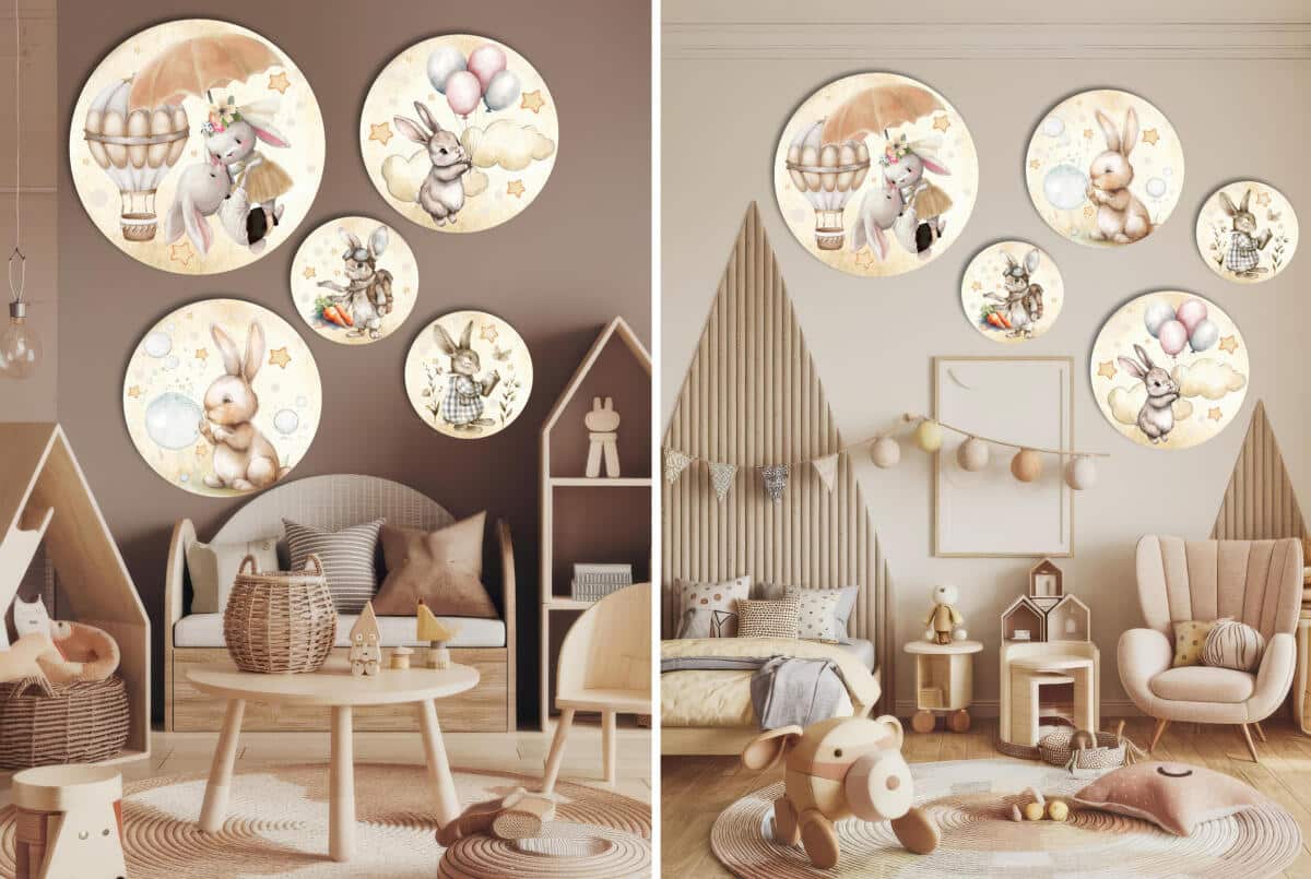 Beżowe Obrazy Dziecięce - Akwarelowe Króliczki | Delikatna dekoracja nad łóżeczko | Ozdoba do przedszkola i żłobka 42191 - zdjęcie 2