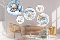 Okrągłe obrazy dla dzieci- Misie na chmurkach | Niebieskie obrazki do pokoju chłopca 42189 - miniaturka 5