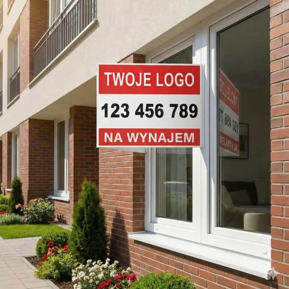 Baner 3D na okno- NA WYNAJEM | Reklama dla agentów i biur nieruchomości + Logo i Numer telefonu - zdjęcie 7