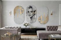 Luksusowy Tryptyk- Portret Kobiety w Szarościach i Złocie | Obrazy Owalne 82398 - miniaturka 6