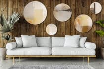 Nowoczesny Zestaw 5 Obrazów Okrągłych – Beżowa Abstrakcja | Piaskowa ozdoba na ścianę do salonu boho | Dekoracja premium 42205 - miniaturka 5