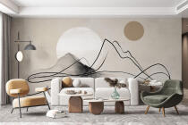 Beżowa Fototapeta do sypialni, salonu | Minimalistyczny Krajobraz- Góry Line Art 94256 - miniaturka 3