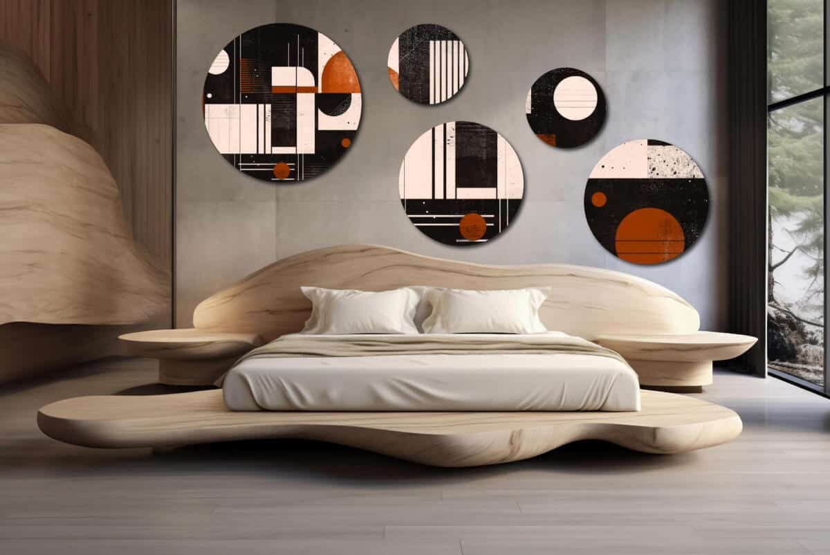 Nowoczesne Obrazy Okrągłe – Abstrakcja Geometryczna | Stylowy zestaw ozdób ściennych | Loftowa dekoracja do salonu 42204 - zdjęcie 9