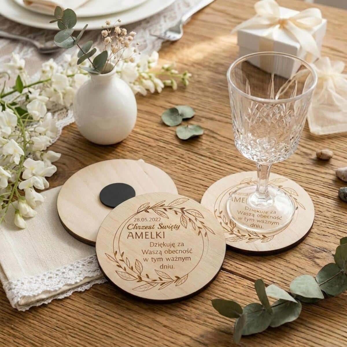 Drewniany magnes podziękowanie dla gości podziękowania Komunia Święta Chrzest 10 sztuk, P10 - zdjęcie 4