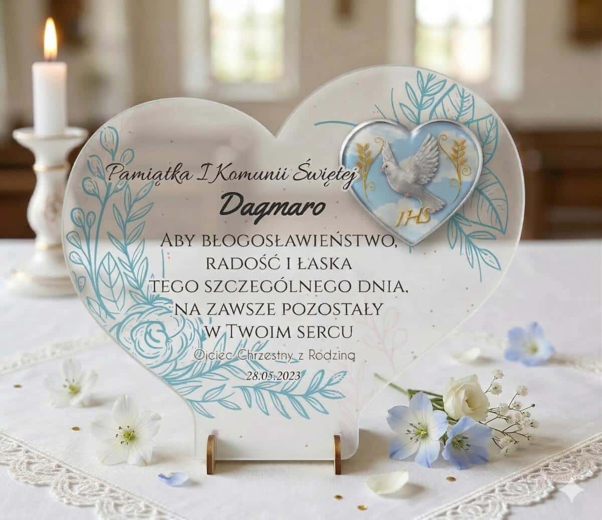 Statuetka serce Pamiątka Pierwszej Komunii Świętej prezent na komunię 77793 - zdjęcie 2