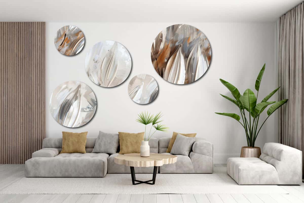 Artystyczny Zestaw Obrazów Okrągłych – Minimalizm i Szyk | Abstrakcja w kolorach beżu i brązu | Dekoracja ścienna 42211 - zdjęcie 2