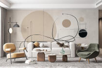 Nowoczesna Fototapeta Abstrakcyjna - Geometryczne Koła i Linie | Beżowa dekoracja na ścianę do salonu 94252 - miniaturka 2