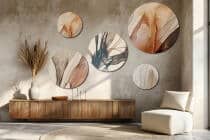 Nowoczesne Obrazy Okrągłe – Beżowa Abstrakcja | Zestaw 5 sztuk w kolorach ziemi | Dekoracja do salonu i sypialni 42214 - miniaturka 2