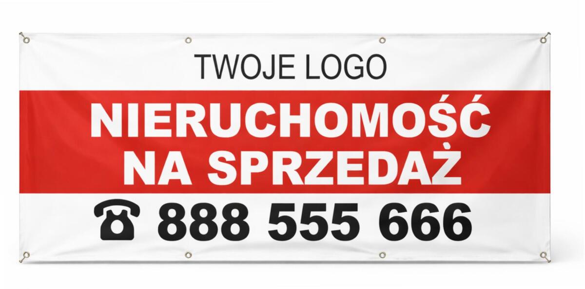 Baner reklamowy SPRZEDAM dla biur i agentów nieruchomości z logo i numerem telefonu 50x100