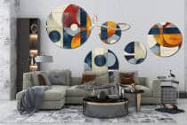Nowoczesny Zestaw 5 Obrazów Okrągłych – Abstrakcja Geometryczna | Kolorowa ozdoba na ścianę do salonu loft | Dekoracja premium 42200 - miniaturka 4