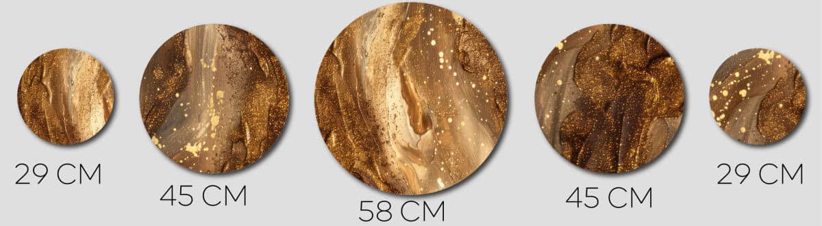 Zestaw obrazów na Ścianę - Efekt Złota i Miedzi | Nowoczesna abstrakcja do eleganckiego wnętrza | Ozdobne koła 42212 - zdjęcie 9