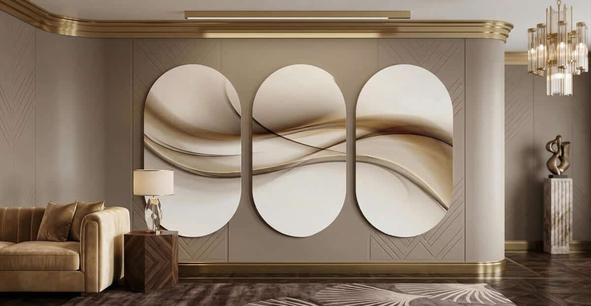 Elegancki Tryptyk- Abstrakcja w Odcieniach Beżu | Obrazy Elipsa, łuk 82399 - zdjęcie 7