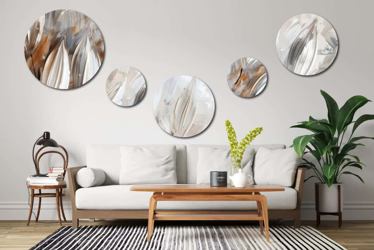 Artystyczny Zestaw Obrazów Okrągłych – Minimalizm i Szyk | Abstrakcja w kolorach beżu i brązu | Dekoracja ścienna 42211 - zdjęcie 4