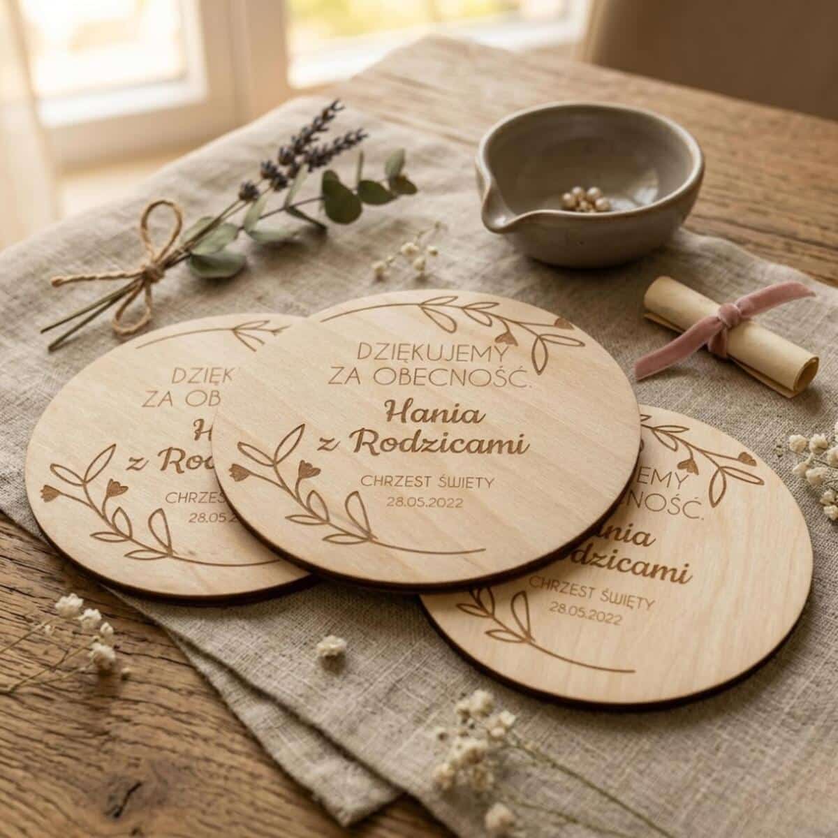 Drewniany magnes podziękowanie dla gości podziękowania Komunia Święta Chrzest 10 sztuk, P09 - zdjęcie 4