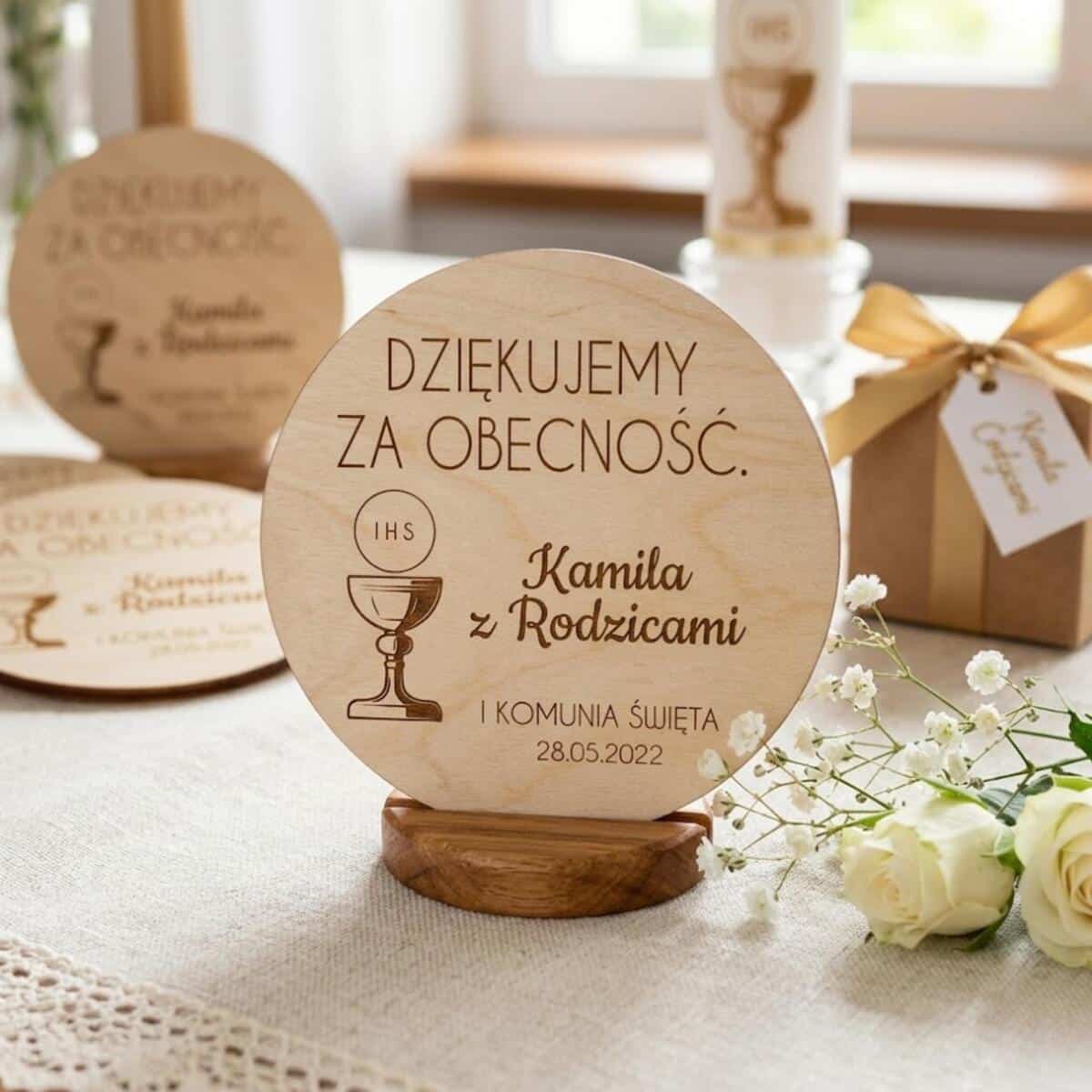 Drewniany magnes podziękowanie dla gości podziękowania Komunia Święta Chrzest 10 sztuk, P01 - zdjęcie 4