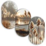 Owalne Obrazy na ścianę- Łódka na jeziorze | Klimatyczna dekoracja boho 82400 - miniaturka 1