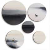 Elegancki Zestaw Obrazów Koła - Łódka na Wodzie i Mgła | Nowoczesna ozdoba ścienna w odcieniach szarości | Styl Skandynawski 42203 - miniaturka 1