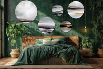 Minimalistyczne Obrazy Okrągłe – Krajobraz z Ptakami | Złota Abstrakcja na ścianę | Dekoracja do Salonu 42213 - miniaturka 7