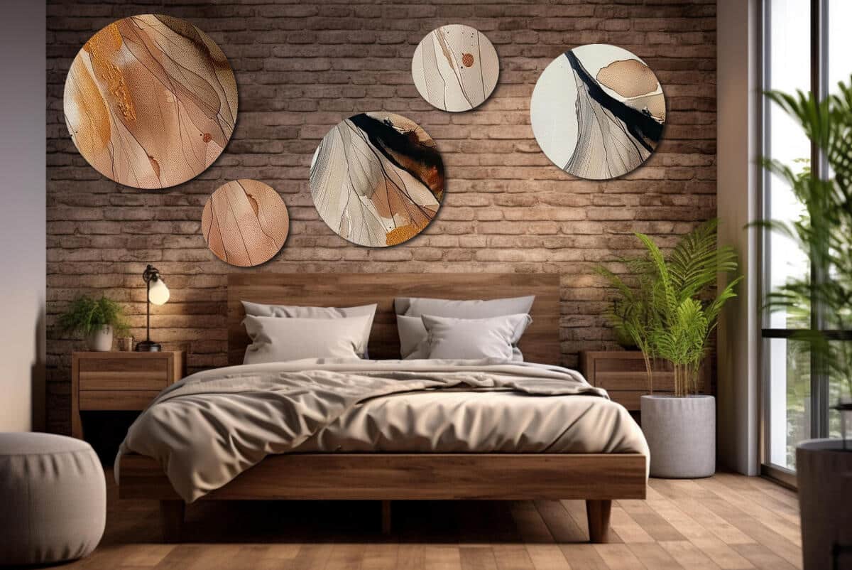 Zestaw 5 Obrazów na Ścianę – Piaskowa Abstrakcja | Nowoczesny design do sypialni i salonu | Złote akcenty 42209 - zdjęcie 6