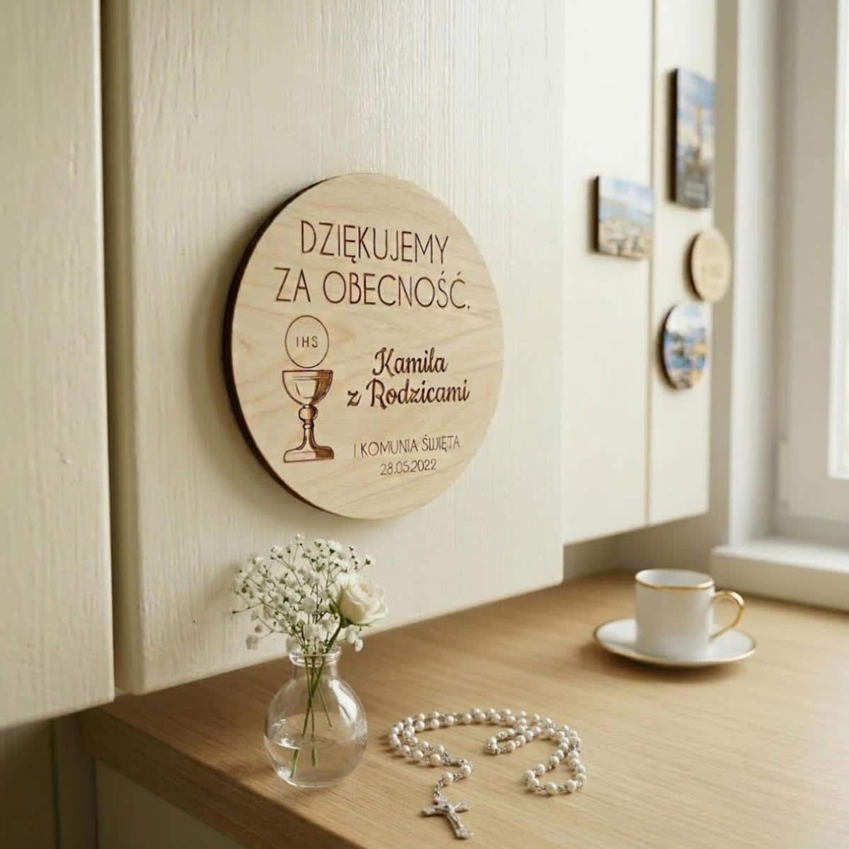 Drewniany magnes podziękowanie dla gości podziękowania Komunia Święta Chrzest 10 sztuk, P01 - zdjęcie 5