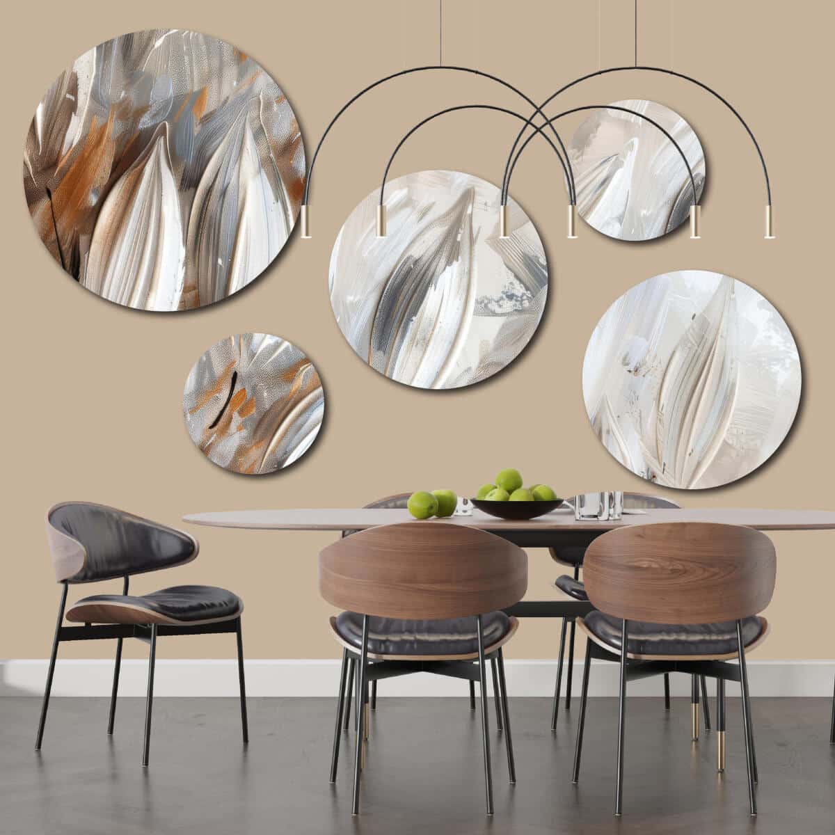 Artystyczny Zestaw Obrazów Okrągłych – Minimalizm i Szyk | Abstrakcja w kolorach beżu i brązu | Dekoracja ścienna 42211 - zdjęcie 7