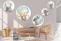 Akwarelowe Misie z Balonami i Spadochronem | Bajkowa ozdoba na ścianę dla dziecka | Zestaw obrazków koła 42195 - miniaturka 6