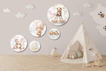 Dekoracyjne Obrazy dla Dzieci | Misie i Zajączki | Styl skandynawski do pokoju malucha | Zestaw pastelowych ozdób 42193 - miniaturka 7