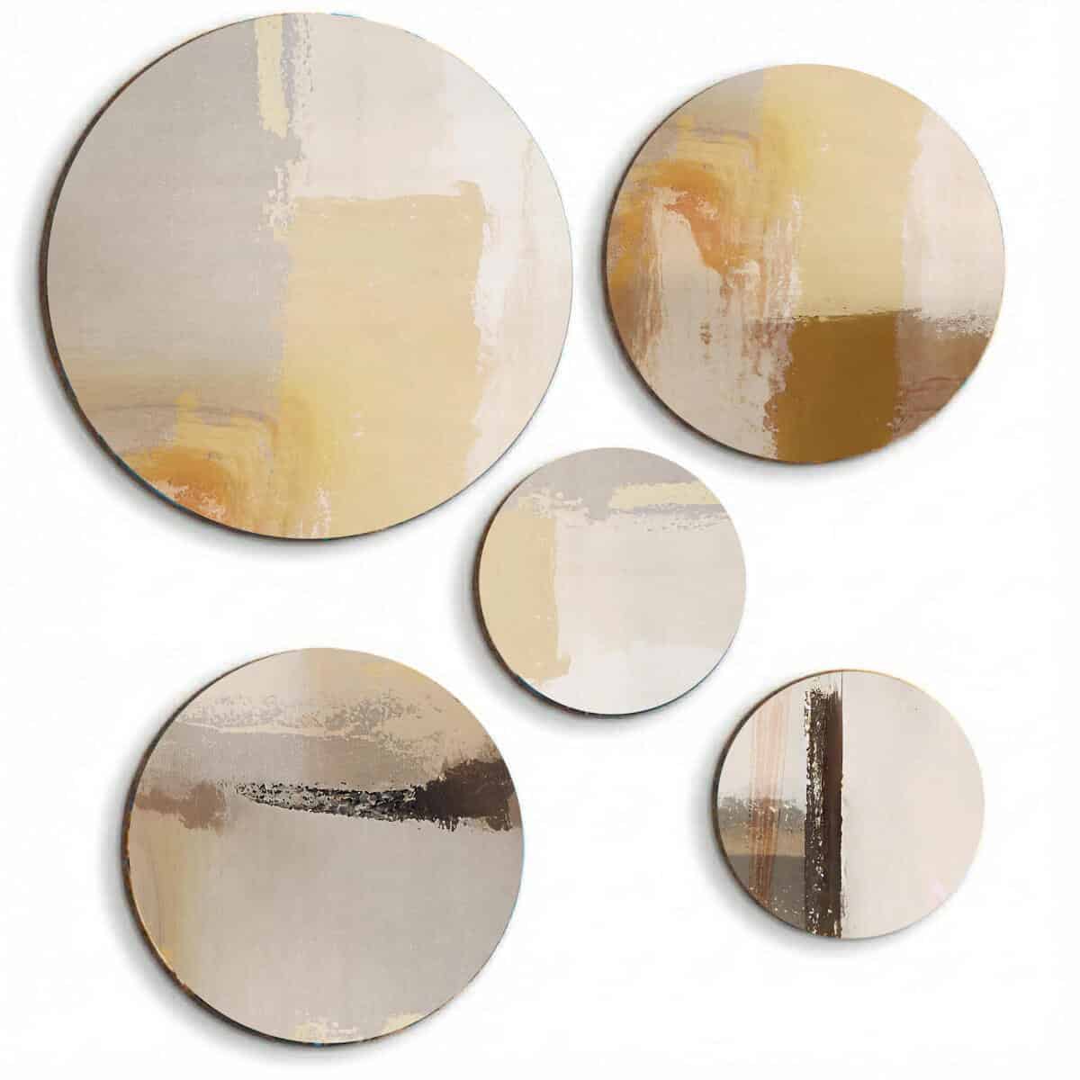 Nowoczesny Zestaw 5 Obrazów Okrągłych – Beżowa Abstrakcja | Piaskowa ozdoba na ścianę do salonu boho | Dekoracja premium 42205 - zdjęcie 1