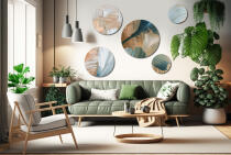 Eleganckie Obrazy Okrągłe - Morska Zieleń i Brąz| Nowoczesny design wnętrz | Artystyczna kompozycja ścienna 42208 - miniaturka 9