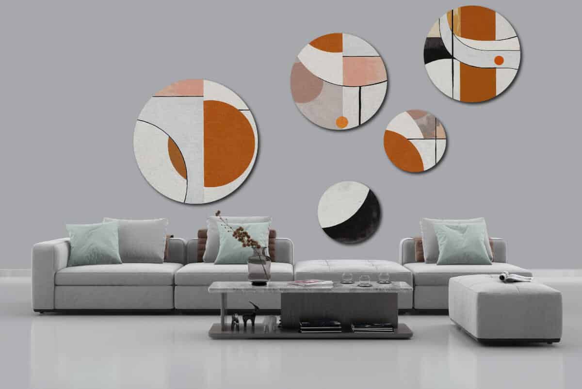 Nowoczesne Obrazy Okrągłe -Kolorowa Geometria | Skandynawska dekoracja na ścianę | Komplet do biura i domu 42198 - zdjęcie 6